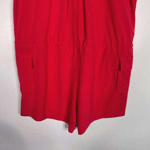 Athleta 12 Hibiscus Red Sutton Romper V Neck Cinch Waist Pockets Short Sleeve - Picture 6 of 10